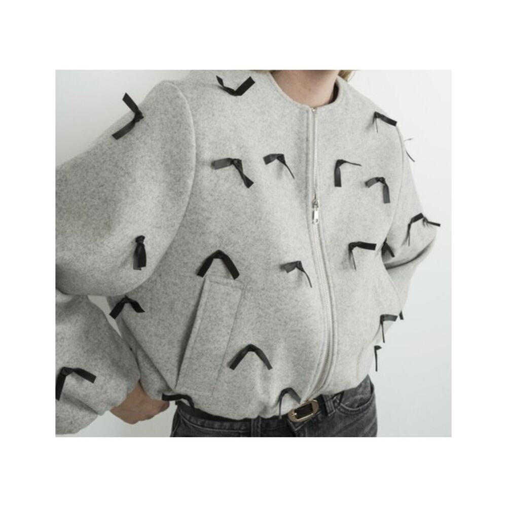 Aaron And Amber Sweater Jacket With Little Black Bows Grey